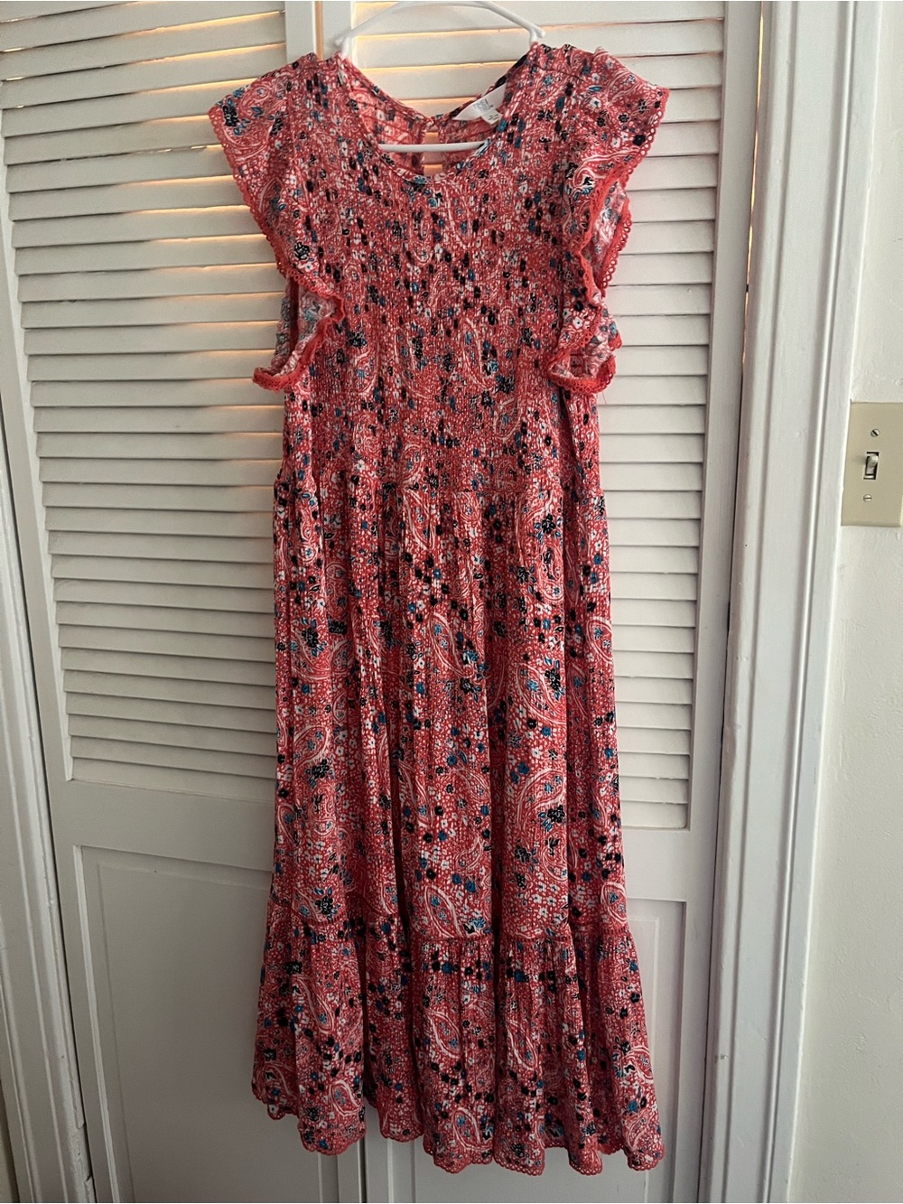 Time and Tru Coral Paisley Maxi Dress with Ruffle Sleeves